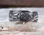Ornate Floral Wide Band Ring, Size 7.75