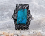 Art Deco Style Turquoise & Marcasite Ring, Size 6.75