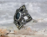 Black Onyx & Marcasite Ring, Size 6.75