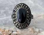 Black Onyx & Marcasite Ring, Size 6.5