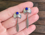 Sterling Lapis Feather Earrings