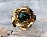 Sterling Gold Vermeil Jade Flower Ring, Sizes 5 & 5.5
