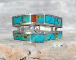 Sterling Native American Turquoise Inlay Ring by Andy Lee Kirk, Size 7.75
