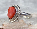 Dainty Sterling Navajo Coral Ring, Size 3.75