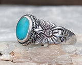 Sterling Daisy Band Turquoise Ring, Size 6.75