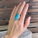 Huge Marquise Turquoise Ring, Size 6.5