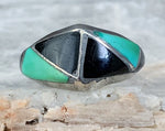 Sterling Zuni Turquoise & Jet Inlay Ring, Size 8.5
