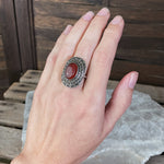 Antique Sterling Carnelian Marcasite Ring by Uncas, Size 6.5