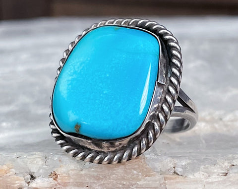 Navajo Sterling Turquoise Ring by Tom Rafel, Size 7.25