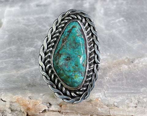 Navajo Chain Frame Turquoise Ring, Size 6.75
