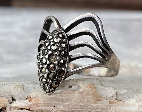Sterling Marcasite Spider Ring, Size 6.5