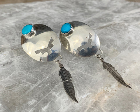 Sterling Turquoise Feather Earrings