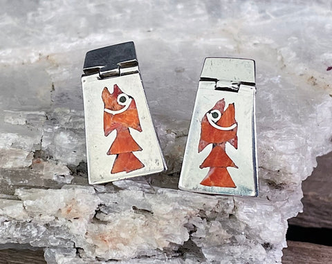 .950 Silver Spiny Oyster Inlay Earrings