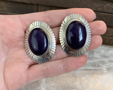 Sterling Purple Sugilite Concho Earrings