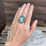 Navajo Sterling Turquoise Leaf Fetish Ring, Size 6