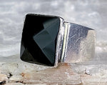 Chunky Faceted Black Onyx Ring, Size 4.25