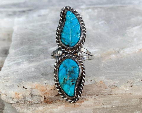 Sterling Carved Turquoise Ring, Size 8