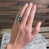 Navajo Squash Blossom Turquoise Ring, Size 4.5