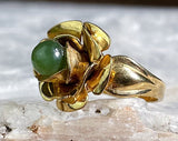 Vermeil Nephrite Jade Flower Ring, Size 4
