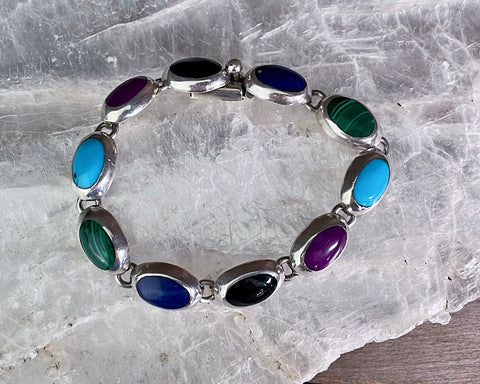 Multi Colored Sterling Link Bracelet Made in Mexico – Retro Rebel