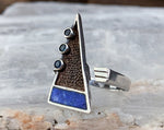 Sterling Modernist Blue Sapphire & Lapis Ring, Size 9
