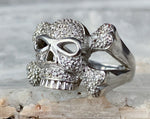 Sterling Diamond Skull & Crossbones Ring, Size 7