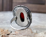Antique Sterling Carnelian Marcasite Ring by Uncas, Size 6.5