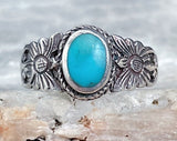 Sterling Daisy Band Turquoise Ring, Size 6.75