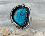 Sterling Spiderweb Turquoise Ring, Size 10
