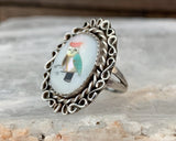 Sterling Owl Inlay Ring, Size 6