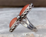 Sterling Navajo Double Coral Ring, Size 6