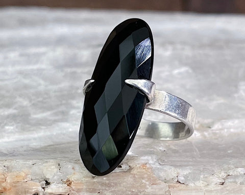 Faceted Black Onyx Ring, Size 6