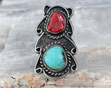 Huge Navajo Sterling Turquoise & Coral Ring, Size 8