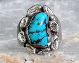 Brutalist Navajo Sterling Turquoise Ring, Size 8.5