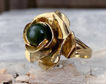 Sterling Gold Vermeil Jade Flower Ring, Sizes 5 & 5.5