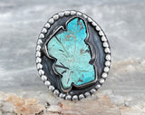 Navajo Sterling Turquoise Leaf Fetish Ring, Size 6