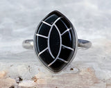 Sterling Jet Marquise Inlay Ring, Size 5.5