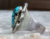 Brutalist Navajo Sterling Turquoise Ring, Size 8.5