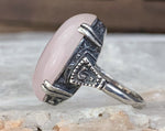 Antique British Sterling Rose Quartz Ring, Size 6.5