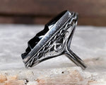 Early Mexican Obsidian Warrior Ring, Size 4.75