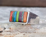 Rainbow Channel Inlay Ring, Size 6