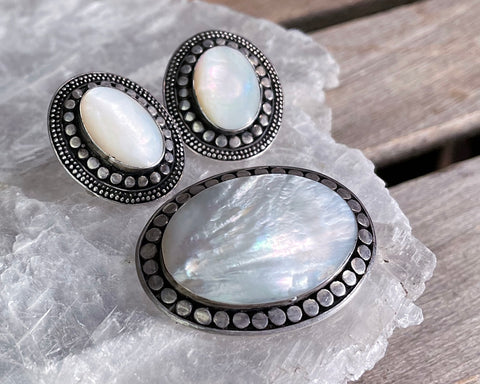 Mother of Pearl Earrings & Brooch Set