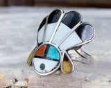 Sterling Zuni Inlay Sunface Ring, Size 7.75