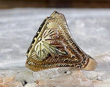 10k Black Hills Gold Onyx Ring, Size 8
