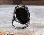 Early Mexican Obsidian Warrior Ring, Size 4.75