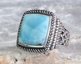 Large Square Larimar Ring, Size 5.75