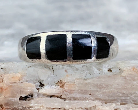 Sterling Onyx Inlay Ring, Size 6.75