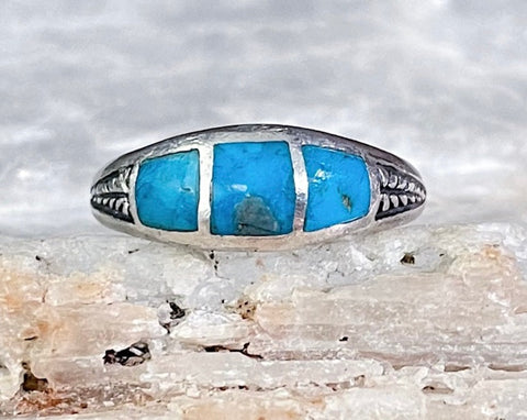 Turquoise Inlay Band Ring, Size 6