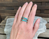 Sterling Native American Turquoise Inlay Ring by Andy Lee Kirk, Size 7.75