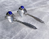 Sterling Lapis Feather Earrings